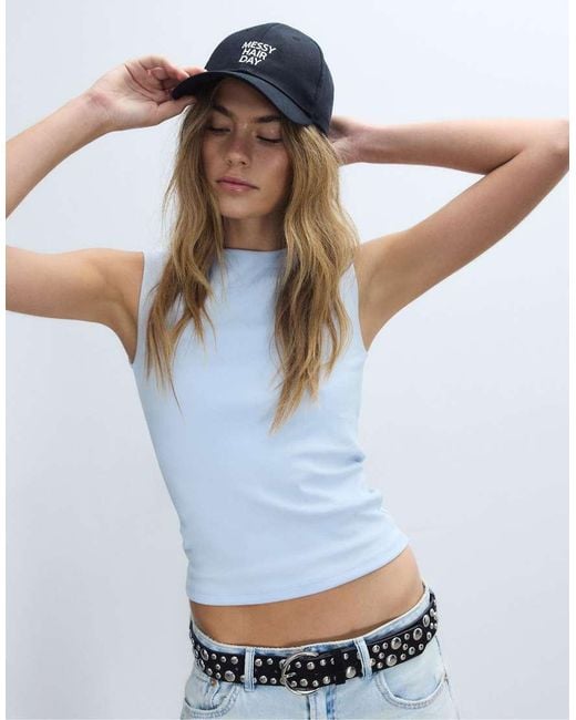Stradivarius White Basic Sleeveless T-shirt