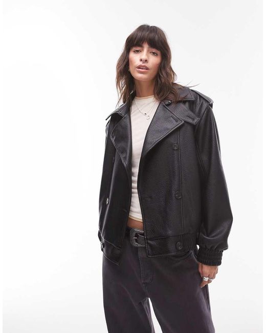 TOPSHOP Oversized Mac-Bomberjack Van Imitatieleer Met Gebobbelde Zoom in het Gray