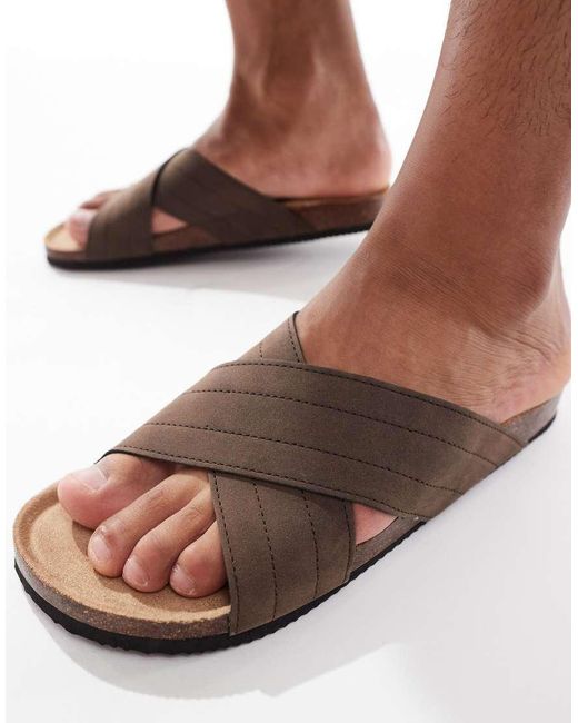 Threadbare White Faux Suede Cross Strap Sandals for men