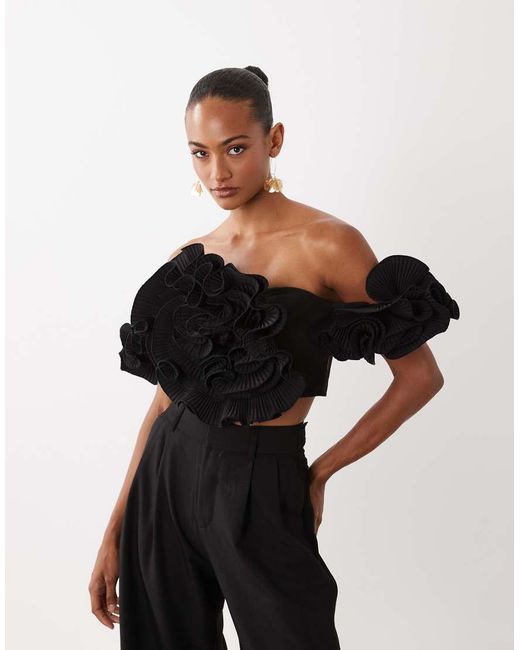 ASOS Black Off-the-shoulder Top With 3d Flower Detail