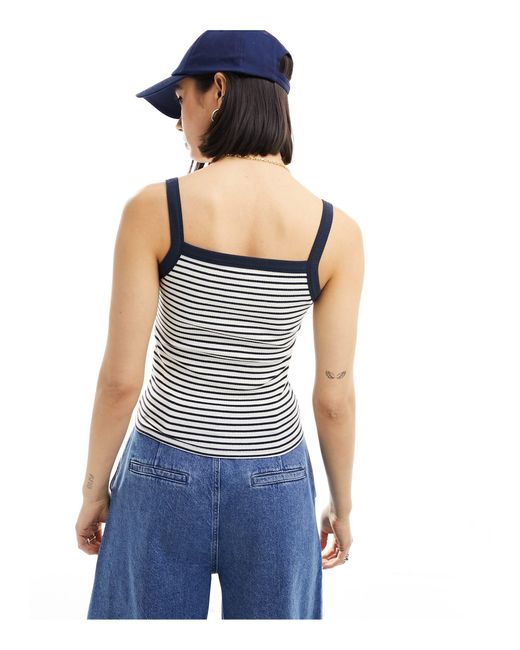 Camiseta corta a rayas azul marino sin mangas con escote cuadrado Cotton On de color Blue