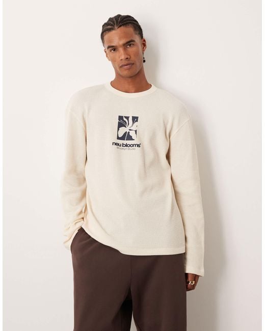 ASOS Natural Heavyweight Oversized Long Sleeve T-shirt With Multi-placement Graphics for men