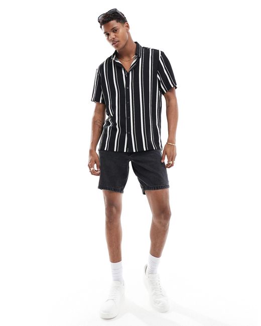 Bershka Black Crinkle Stripe Shirt for men