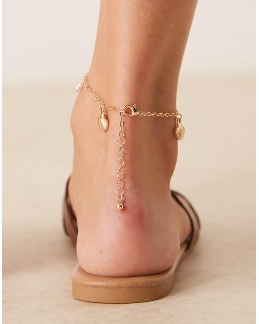 ASOS Enkelbandje Met Schelpjes En Imitatieparels in het Natural