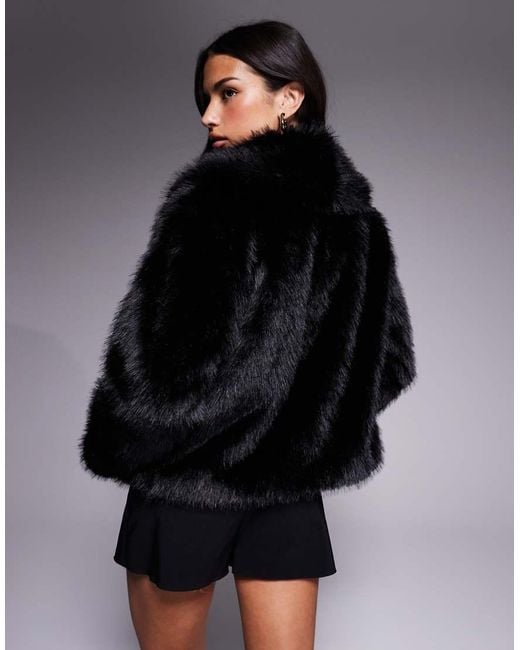 ASOS Black Shawl Collar Faux Fur Jacket