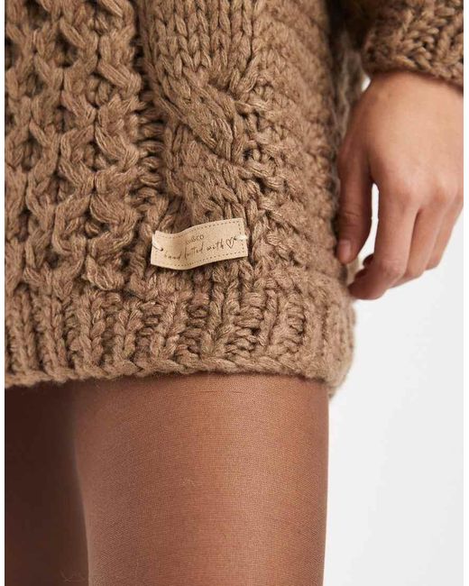 Kiwi & Co Brown Orla Hand-knitted Cable Knit Balloon Sleeve Mini Jumper Dress