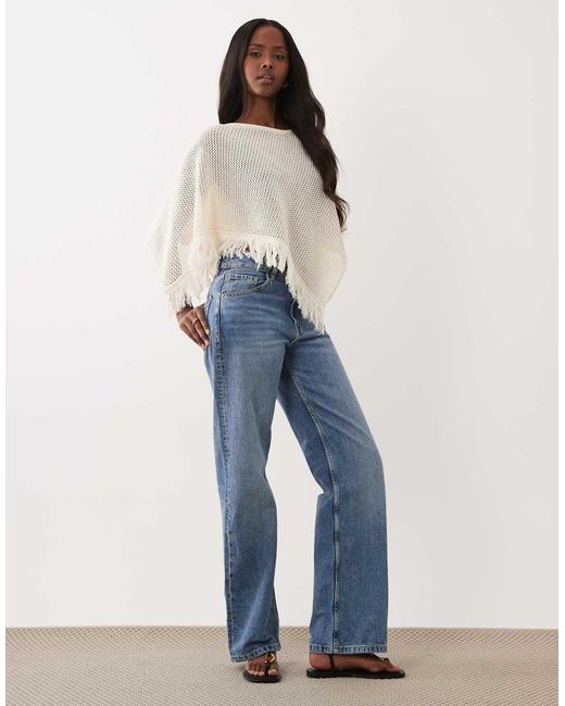 ASOS Blue Open Knit Fringe Cape