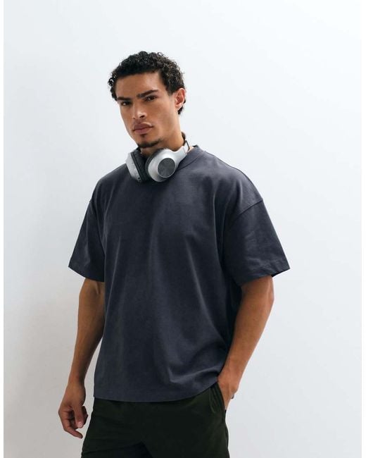 4505 Blue Heavyweight Cotton Oversized T-shirt With Back Print for men