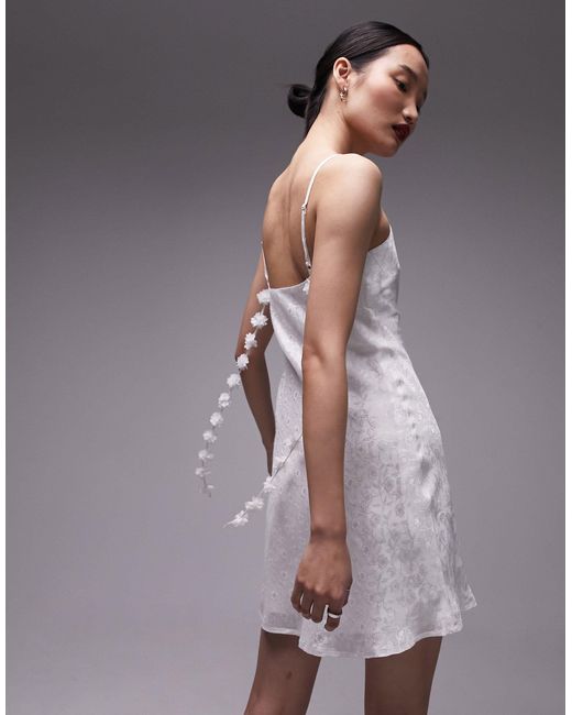 TOPSHOP Gray Floral Strap Jacquard Mini Slip Dress