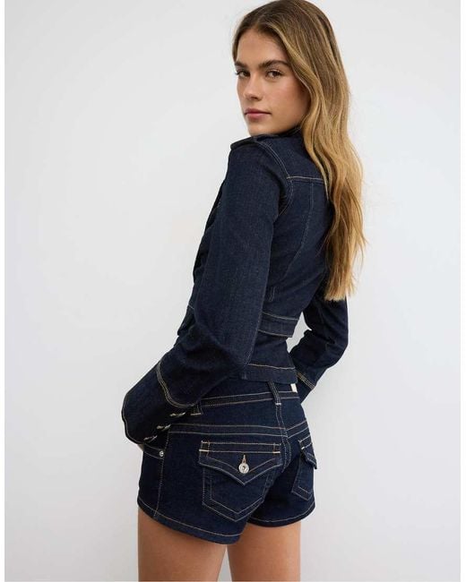 Stradivarius Blue Denim Micro Shorts