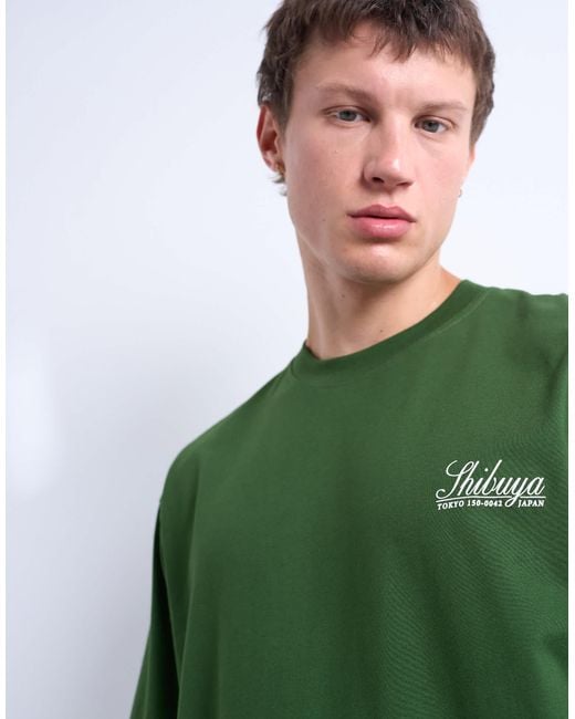 Topman Green Oversized Shibuya Print T-shirt for men