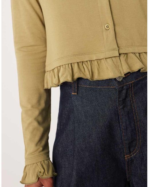 ASOS Blue Button Through Cardigan With Frill Detail