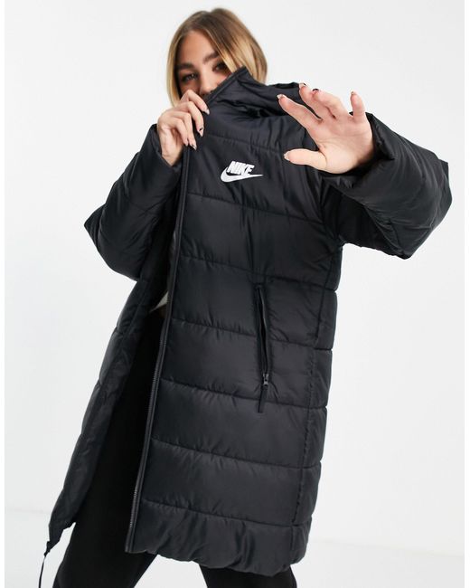 Nike Classic Longline Padded Jacket With Hood in Black | Lyst
