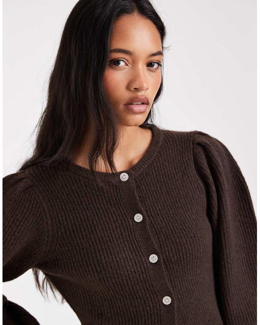 Pieces Black Waist Detail Soft Rib Knitted Cardigan