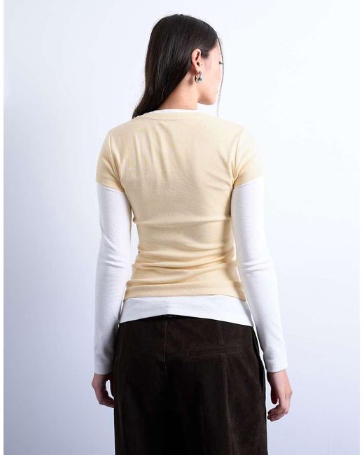 TOPSHOP Gelaagde Top Met V-Hals En Lange Mouwen in het White