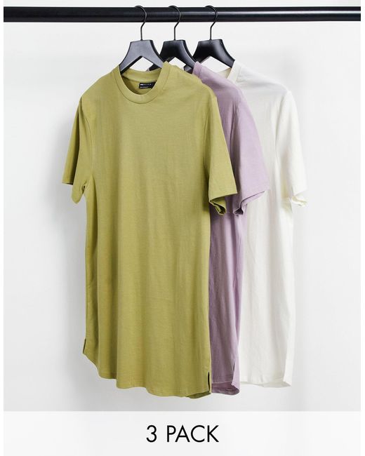 ASOS Multicolor 3 Pk Longline T-shirt With Side Splits for men