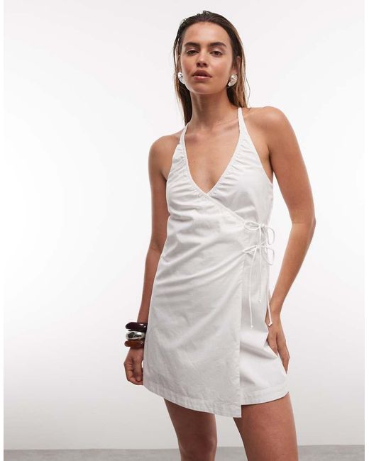 Cotton On White Isabelle Wrap Halter Mini Dress