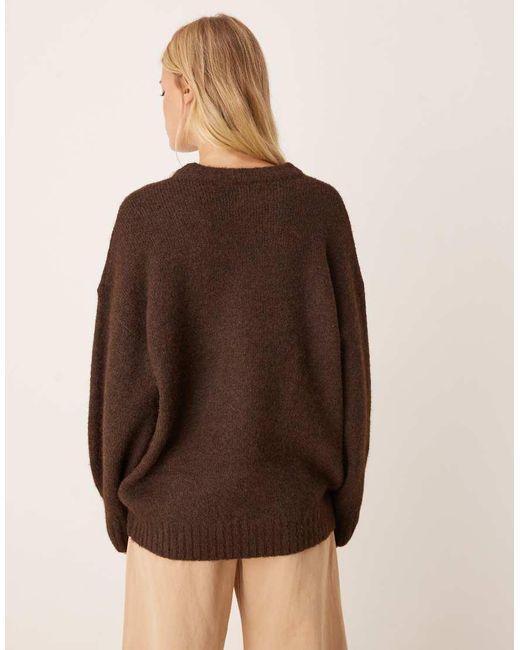 ASOS Brown Oversized Crew Neck Cocoon Fluffy Sweater