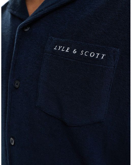 Lyle & Scott Blue Towelling Short Sleeve Revere Collar Resort Shirt for men