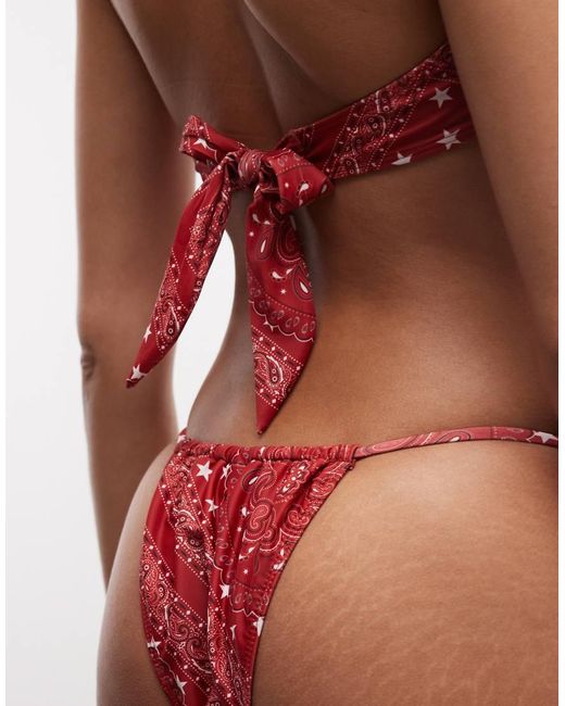 Collusion Red Bandana Print Tie Side Bikini Bottoms