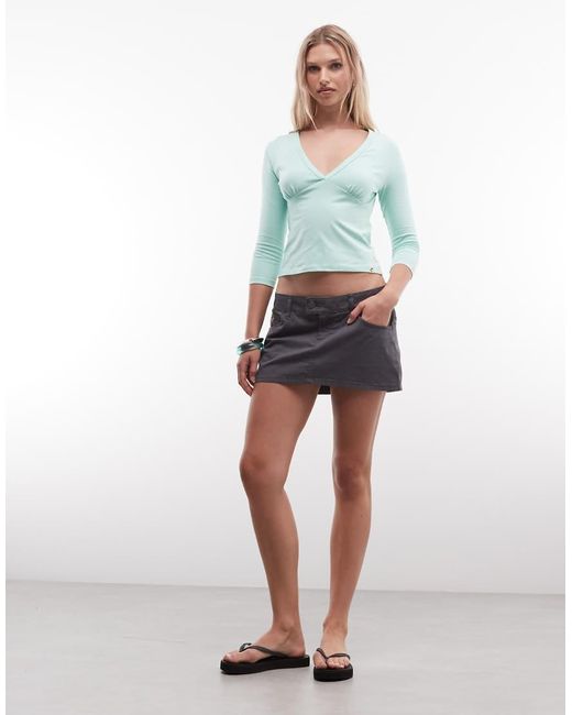 Collusion Green Deep V 3/4 Sleeve Top