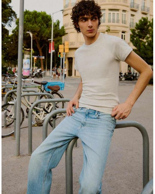 Bershka Green Tall Straight-Leg Jeans for men