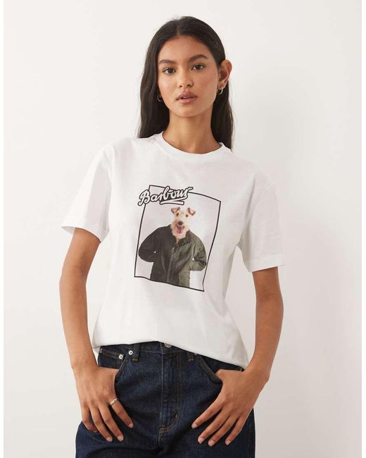 Barbour White Maroama Short Sleeve Graphic Dog Logo T-shirt