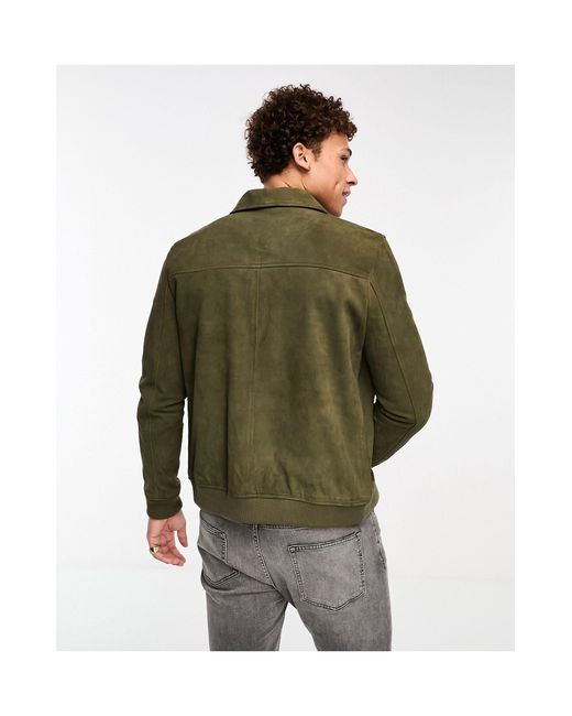 Barney's Originals Green Berlin Real Leather Harrington Bomber Jacket for men