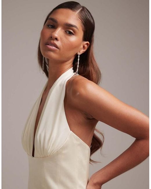 ASOS Multicolor Plunge Halter Cinch Waist Maxi Wedding Dress With Train