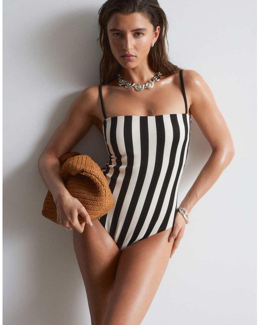 & Other Stories White Multi Stripe Square Neck Swimsuit