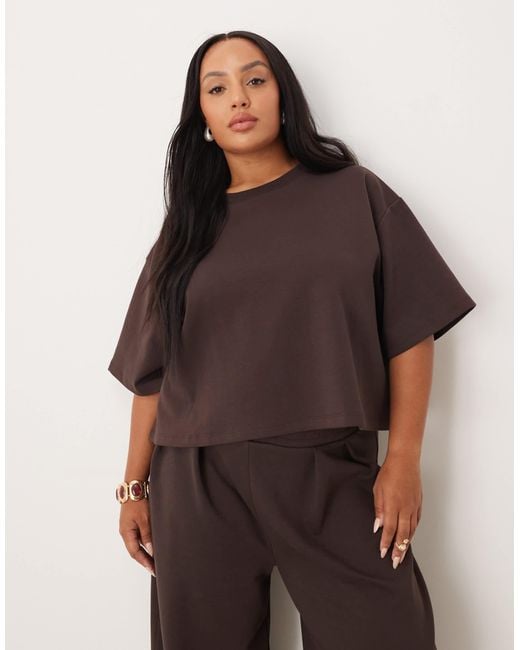 ASOS Brown Asos Design Curve Co-Ord Interlock Boxy Cropped T-Shirt