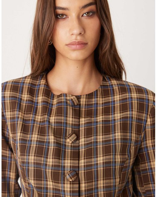 Glamorous Brown Button Up Collarless Structured Blazer