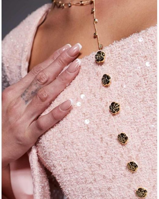Lavish Alice Pink Sequin Boucle Fluted Sleeve Mini Dress