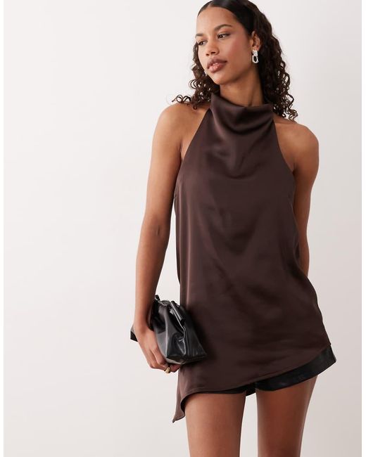Gina Tricot Brown Halterneck Asymmetric Tunic
