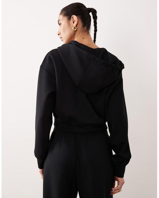 Abercrombie & Fitch Black Ypb Cropped Full-zip Fleece Hoodie