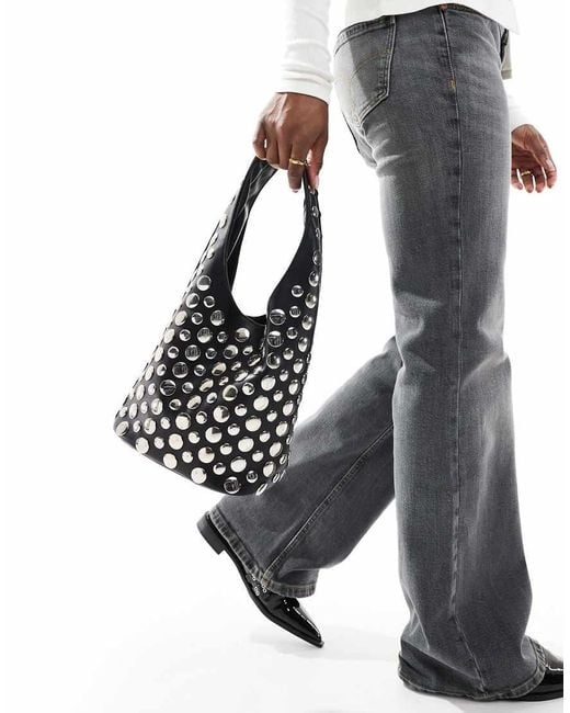 Stradivarius Black Studded Shoulder Bag