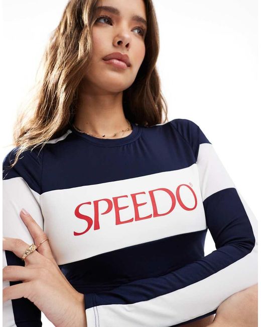 Speedo Blue Swim Tops Colourblock Long Sleeve Crop Rash Top