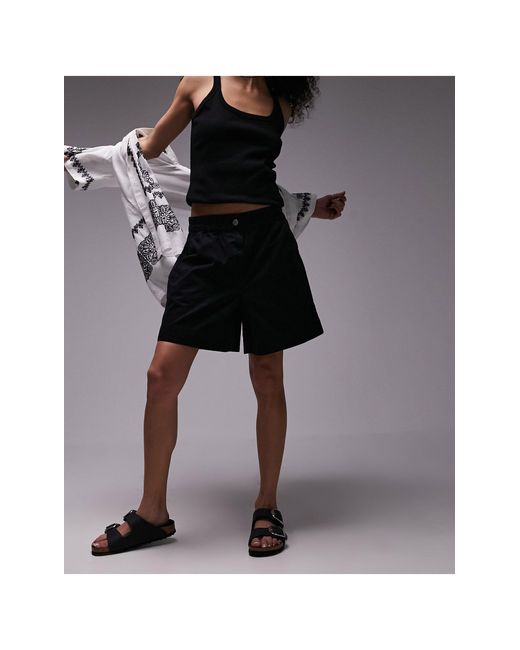 Pantalones cortos sin cierres estilo bóxer con lavado negro TOPSHOP de color Black