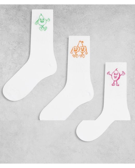 Jack & Jones White 3 Pack Fruit Print Socks for men