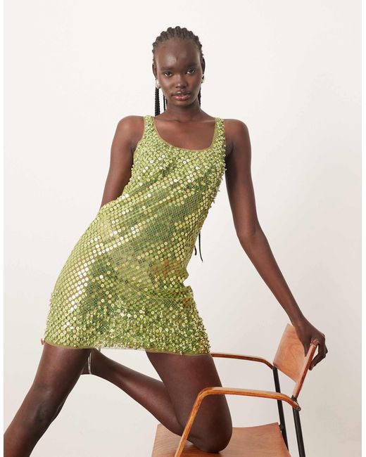 ARRANGE Multicolor Embellished Sheer Metal Look Raw Edge Singlet Mini Dress