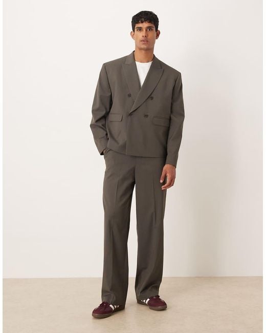 ASOS Gray Double Breasted Boxy Suit Jacket for men