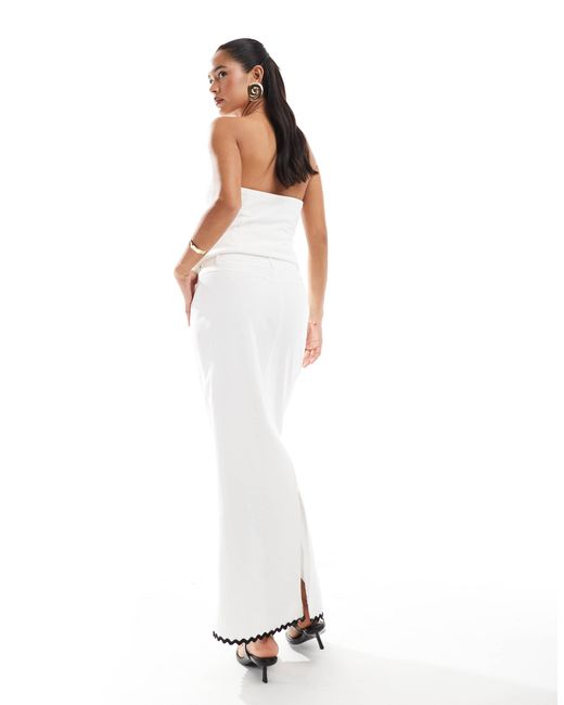 4th & Reckless White Linen Look Cotton Contrast Ric Rac Trim Maxi Skirt Co-ord