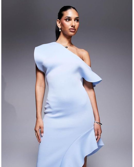 ASOS Maxi Jurk Met Afhangende Schouders, Ruches En Split in het Blue