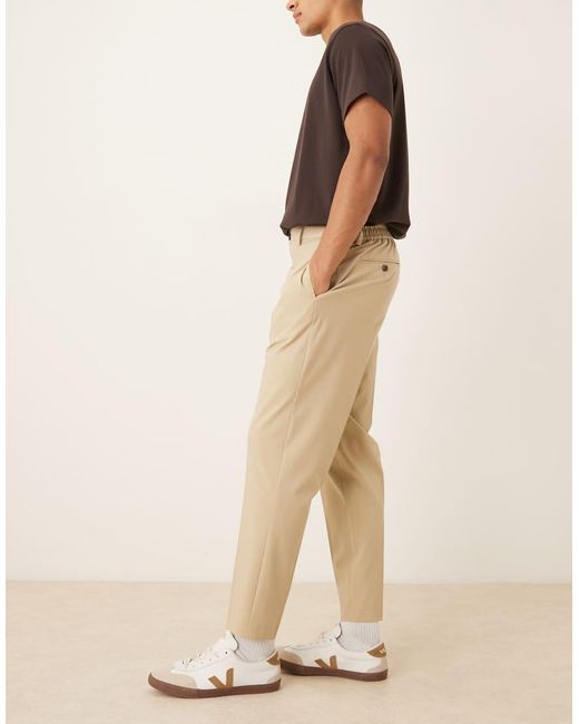ASOS Natural Tailored Tapered Comfort Stretch Trousers for men