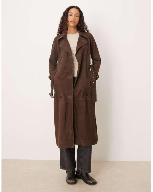Barney's Originals Brown Real Suede Chocolate Trench Coat