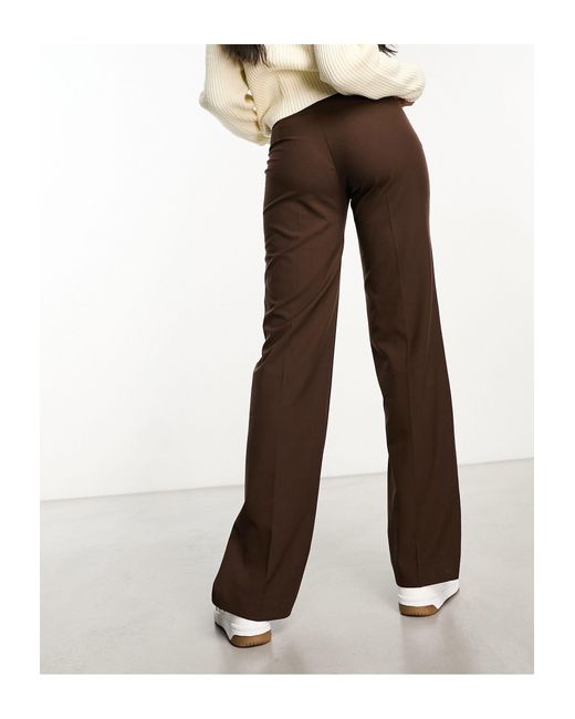 Pantalon droit ajusté à taille haute avec surpiqûres devant - marron chocolat Pull&Bear en coloris Brown