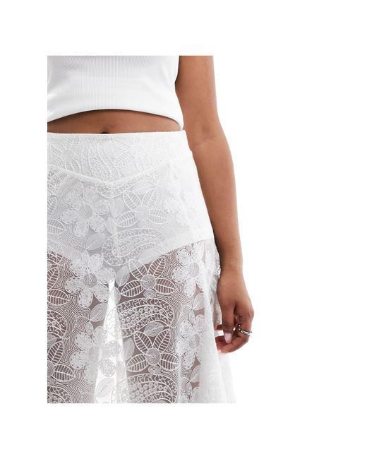 Free People White Lace Full Boho Maxi Skirt