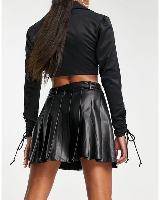 Miss Selfridge Black Petite Faux Leather Diamante Buckle Skirt