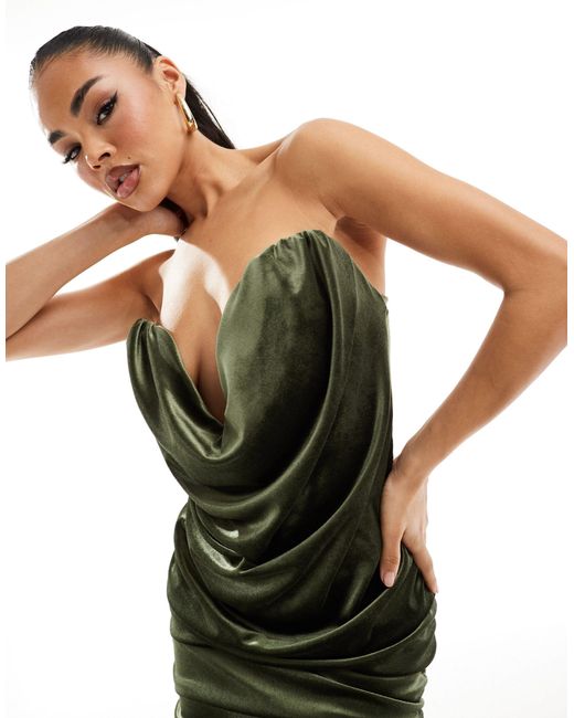 ASOS Green Velvet Ruched Corset Bandeau Mini Dress