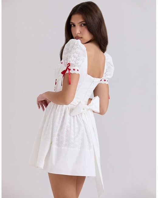 House Of Cb White Jana Broderie Anglaise Puff Sleeve Mini Dress